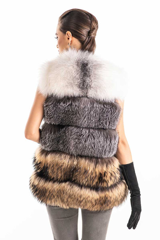 Multicolor Genuine Fox and Raccoon Fur Vest