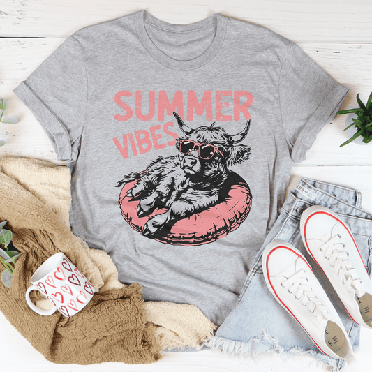 Heather peachy Summer Vibes T-shirt by MerchMallow featuring a relaxed fit and vibrant summer-inspired graphic print.