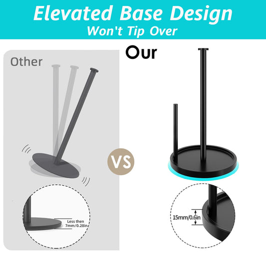 Paper Towel Holder Countertop, Standing Paper Roll Holder with Anti Slip Weighted Base, Stainless Steel Freestanding Paper Towel Holder for Kitchen, Black