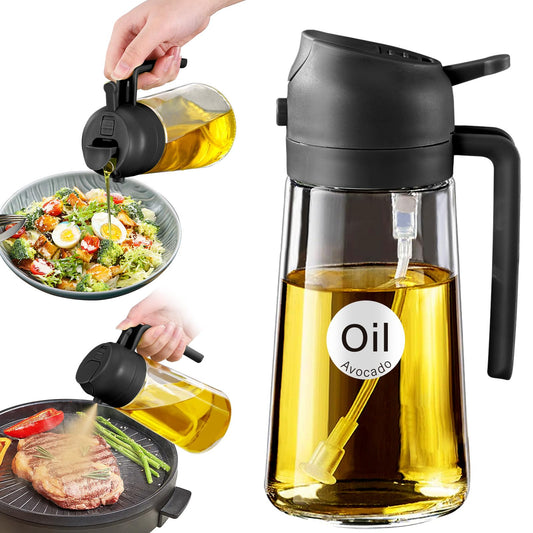 YARRAMATE 16 oz 2-in-1 Glass Olive Oil Sprayer for Cooking, Black
