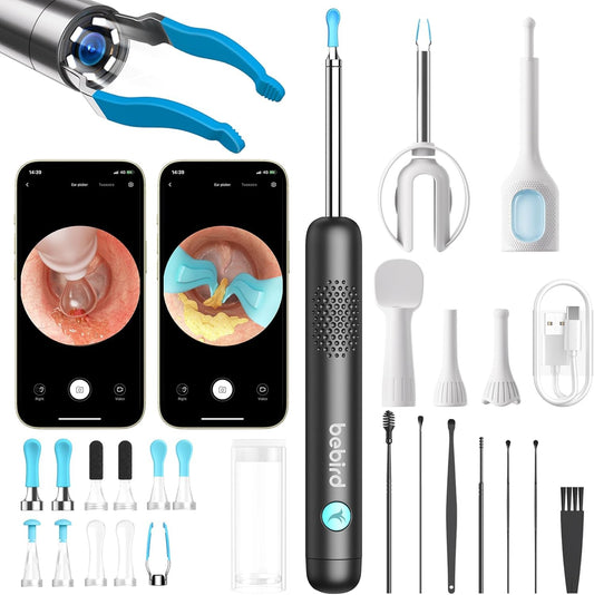 BEBIRD R1 Ultra Ear Cleaning Tool with 1296P HD Camera, Ear Tweezers, Interchangeable Tips and IP67 Water Resistance, Black