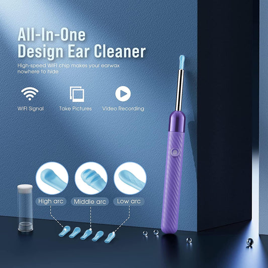 LEIPUT Ear Wax Removal Tool with 1080P HD Camera, LED Lights, 6 Ear Cleaning Accessories, Rechargeable Ear Cleaner for iOS and Android, Purple