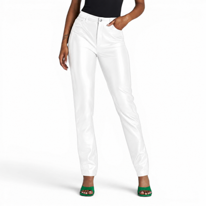 Women’s Elegant White Leather Pants