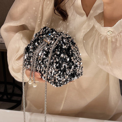Fashionable personality sequin bag female new Korean version bucket bag foreign air shoulder bag tide cross body dinner bag - River Nile