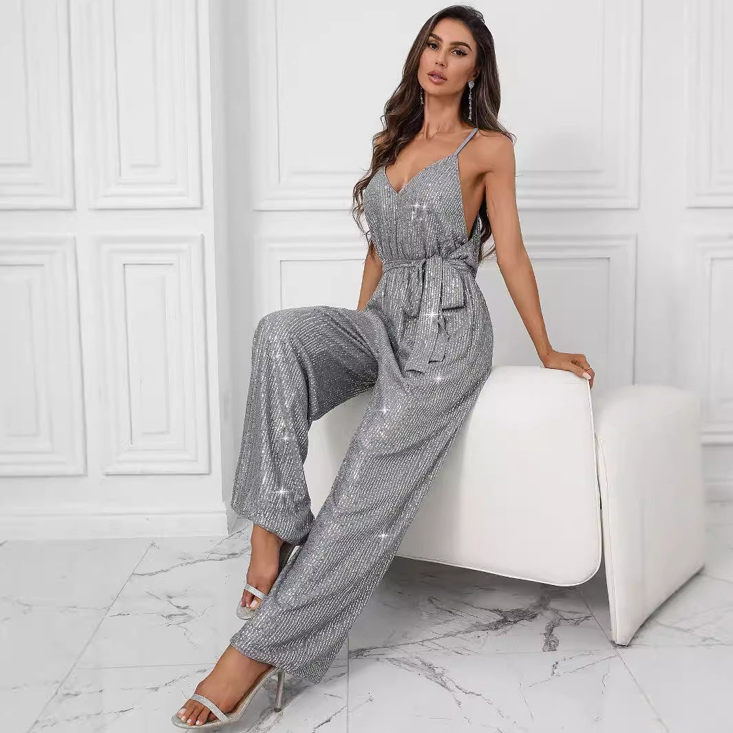 Sleeveless Off-Shoulder Solid Color Sequined Fitted - River Nile
