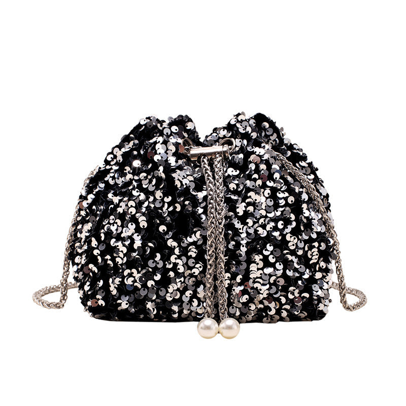 Fashionable personality sequin bag female new Korean version bucket bag foreign air shoulder bag tide cross body dinner bag - River Nile