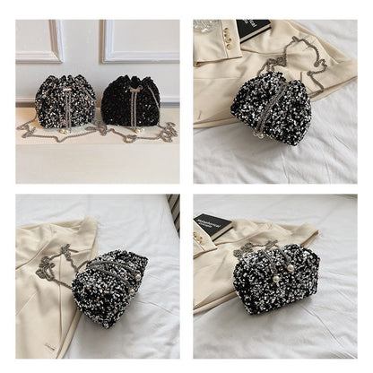 Fashionable personality sequin bag female new Korean version bucket bag foreign air shoulder bag tide cross body dinner bag - River Nile