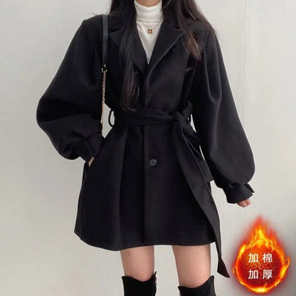 Retro Tailored Coat with Tie at Collar, Waist-Slimming Sleeve, and Puff Sleeve - River Nile