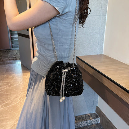 Fashionable personality sequin bag female new Korean version bucket bag foreign air shoulder bag tide cross body dinner bag - River Nile