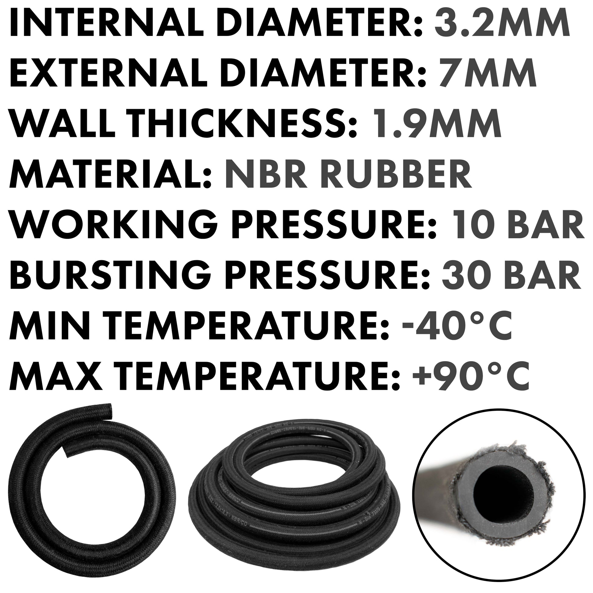 3.2mm Braided Jacket Rubber Fuel Hose, DIN 73379 (B) - River Nile