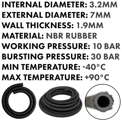 3.2mm Braided Jacket Rubber Fuel Hose, DIN 73379 (B) - River Nile