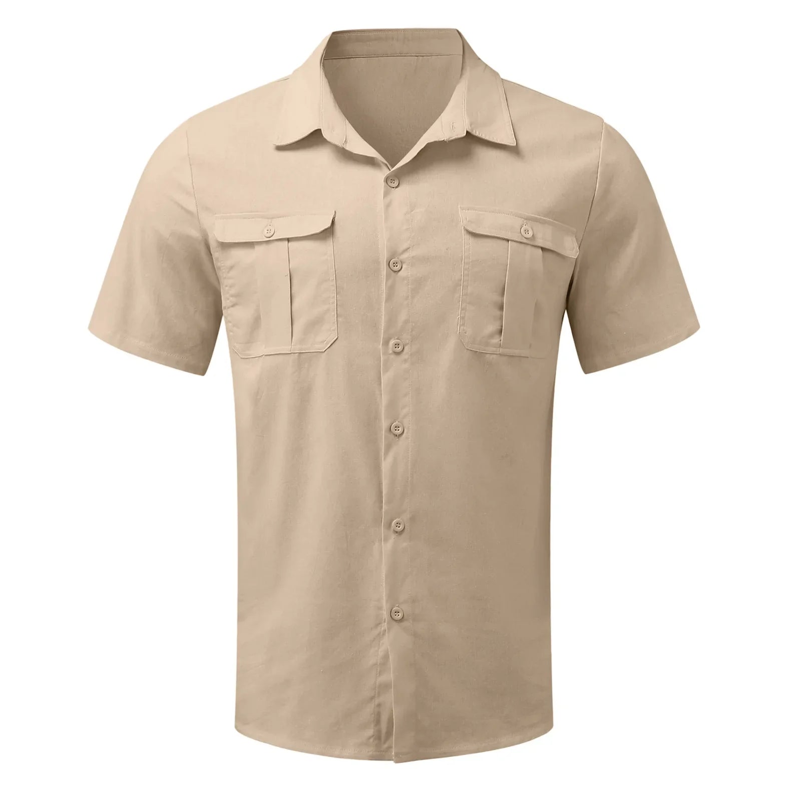 Cotton Linen Hot Sale Men Short-Sleeved Shirts Summer Solid Color Stand-Up Collar Casual Beach Style Plus SizeMale Shirts M-5XL - River Nile