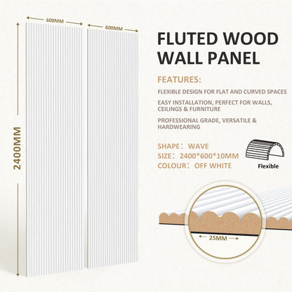 Small Fluted Wall Panels in DIY Primed - Ready To Paint- 240cm x 60cm - River Nile